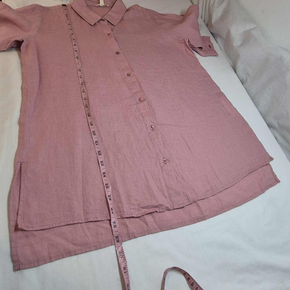 Eileen Fisher Women's Shirt Size Classic Long Sleeve Button Up Pink Pale (60) - Picture 10 of 12